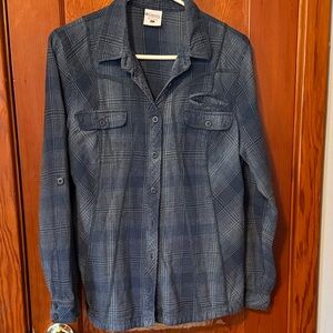 Columbia Flannel Navy Checkered Long Sleeve Shirt ButtonUp